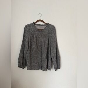 Flowy Gray Floral Button Up Blouse Top